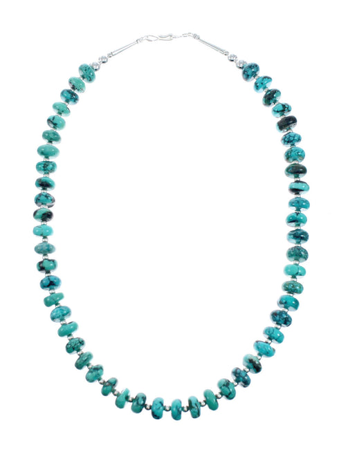 Navajo Genuine Sterling Silver And Turquoise Bead Necklace X10801